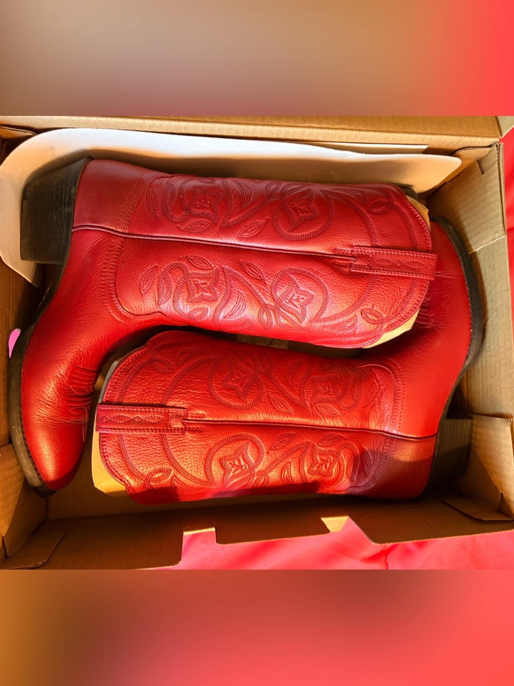 Ariat Red Embossed Leather Heeled Boots